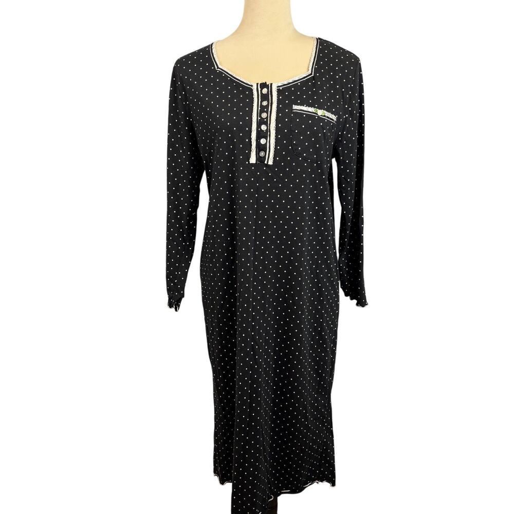 Vintage Allyson Whitmore Polka Dot Black White Night Gown Intimates Sleepwear M
